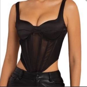 Heiress Beverly Hills Black Satin and Sheer Boned Corset Top size L